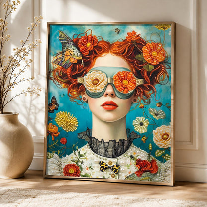 Redhead in Rose-Lens Goggles pearl painting – image 5
