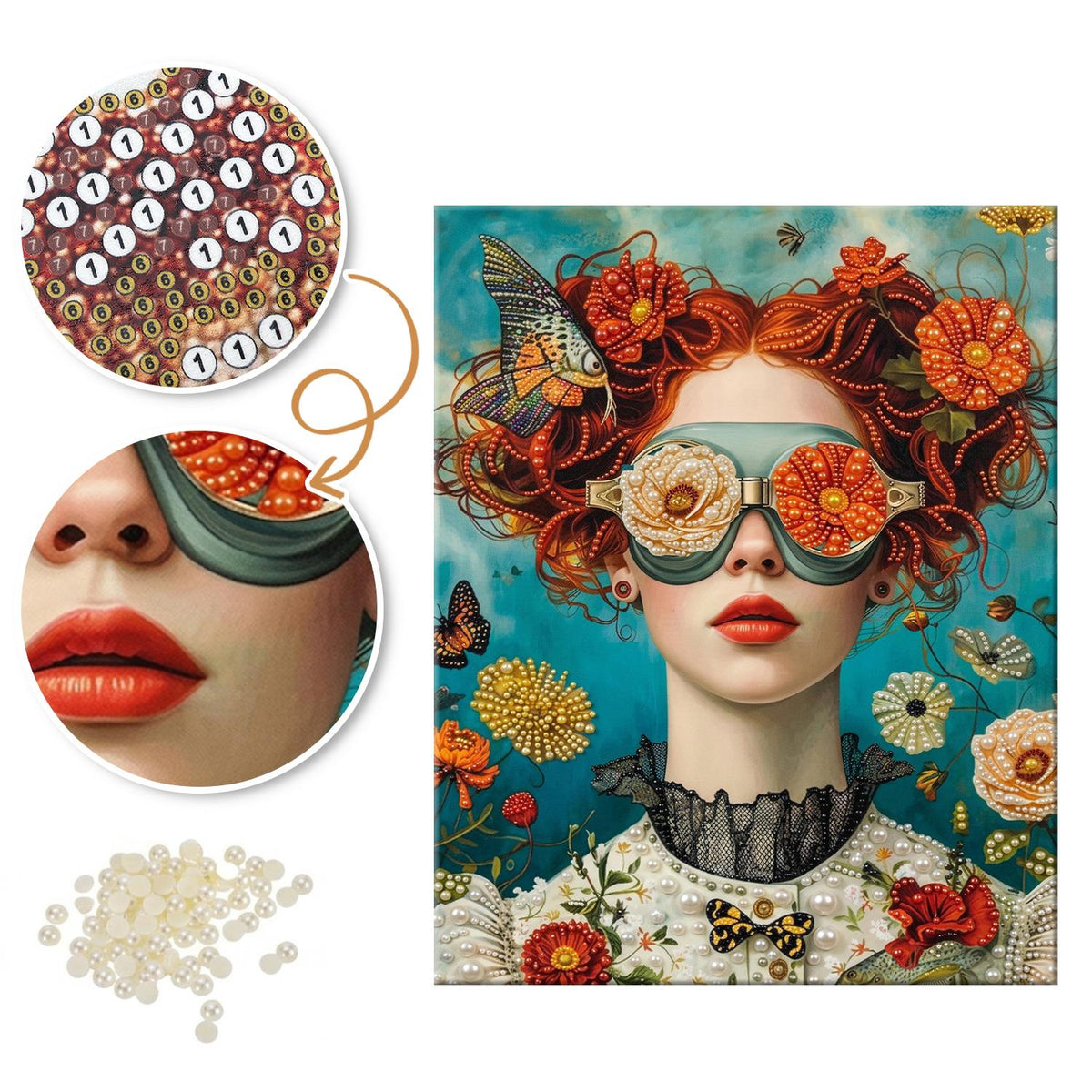 Redhead in Rose-Lens Goggles pearl painting – image 6