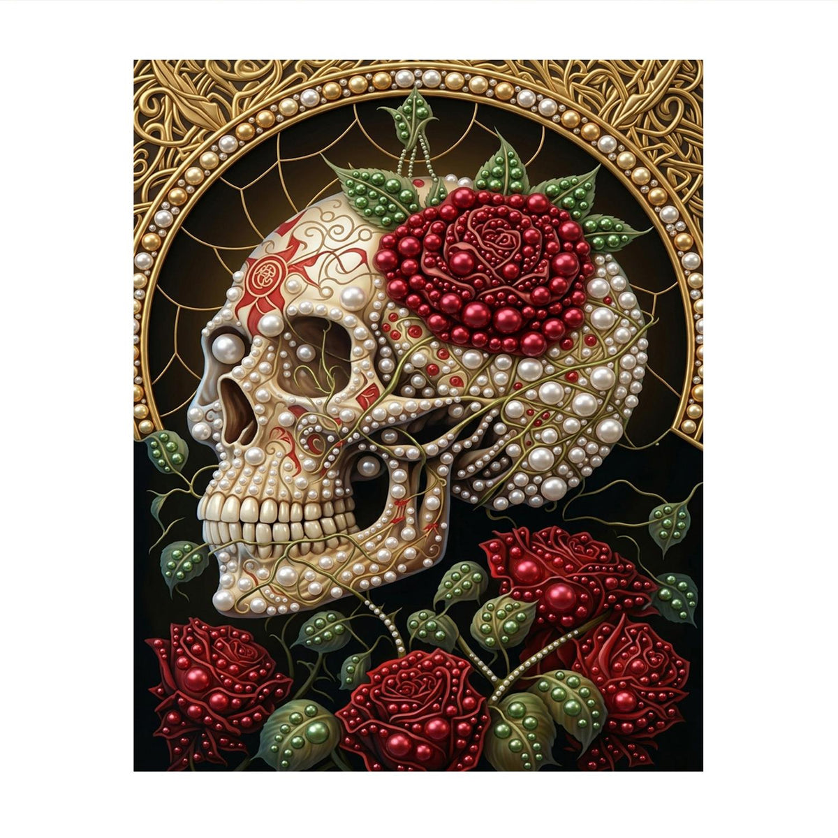 Rose-Crowned Skull with Gold Halo pearl painting – image 11