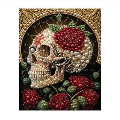 Rose-Crowned Skull with Gold Halo pearl painting – image 11