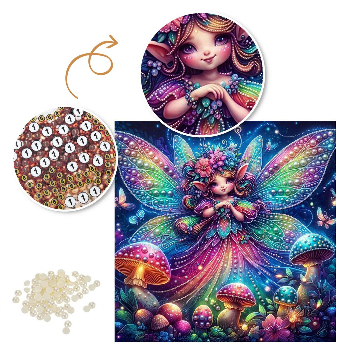 Neon-Winged Toadstool Fairy pearl painting – image 6
