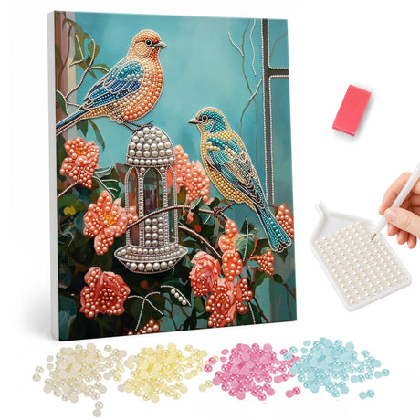 Colorful Birds and Roses pearl painting – image 1