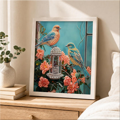Songbirds at the Rose Feeder pearl painting – image 2