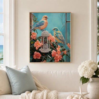 Songbirds at the Rose Feeder pearl painting – image 3