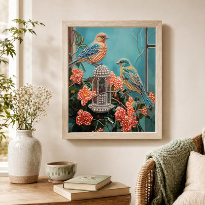 Songbirds at the Rose Feeder pearl painting – image 4