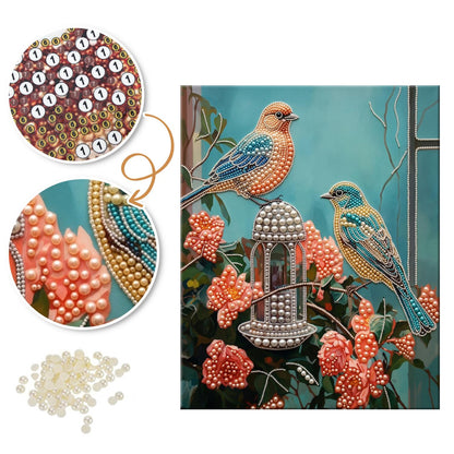 Songbirds at the Rose Feeder pearl painting – image 6