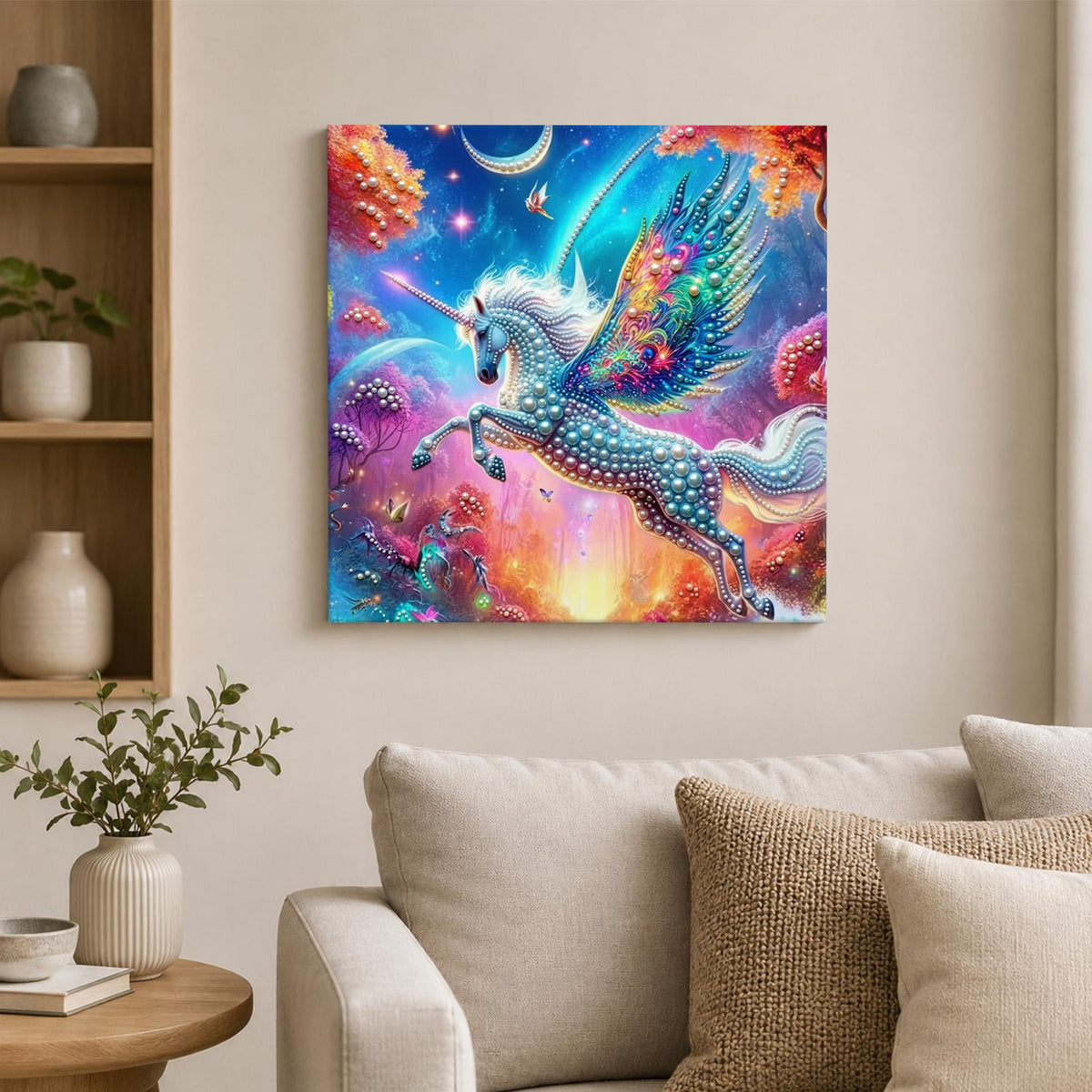 Crescent Moon Winged Unicorn pearl painting – image 2