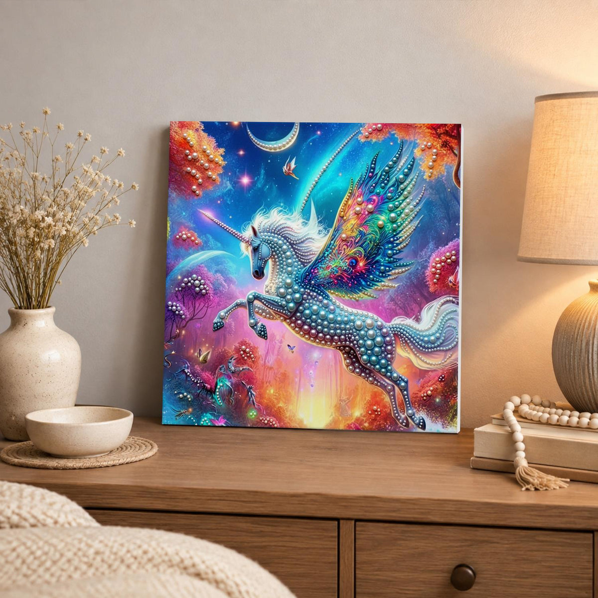 Crescent Moon Winged Unicorn pearl painting – image 3