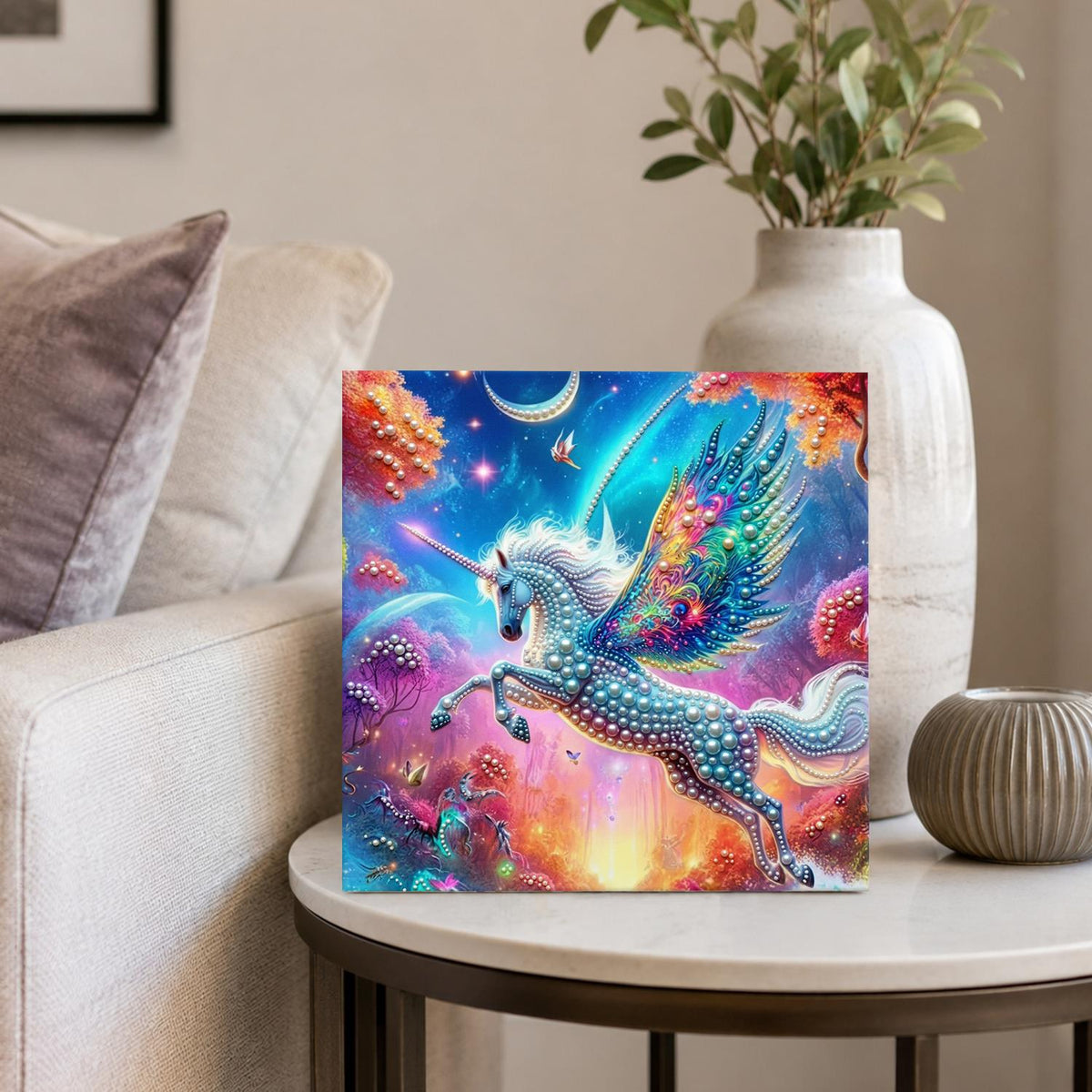 Crescent Moon Winged Unicorn pearl painting – image 4