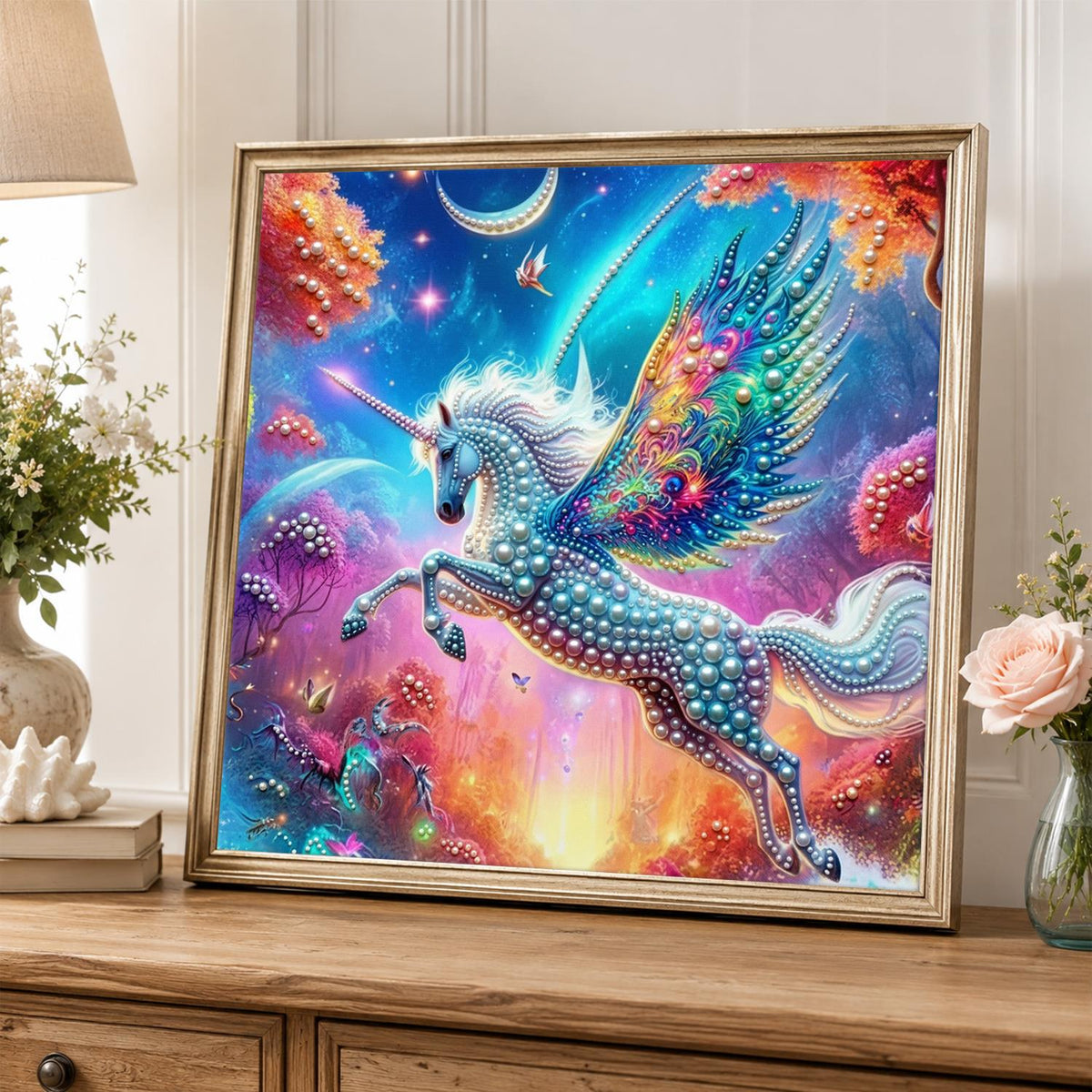 Crescent Moon Winged Unicorn pearl painting – image 5