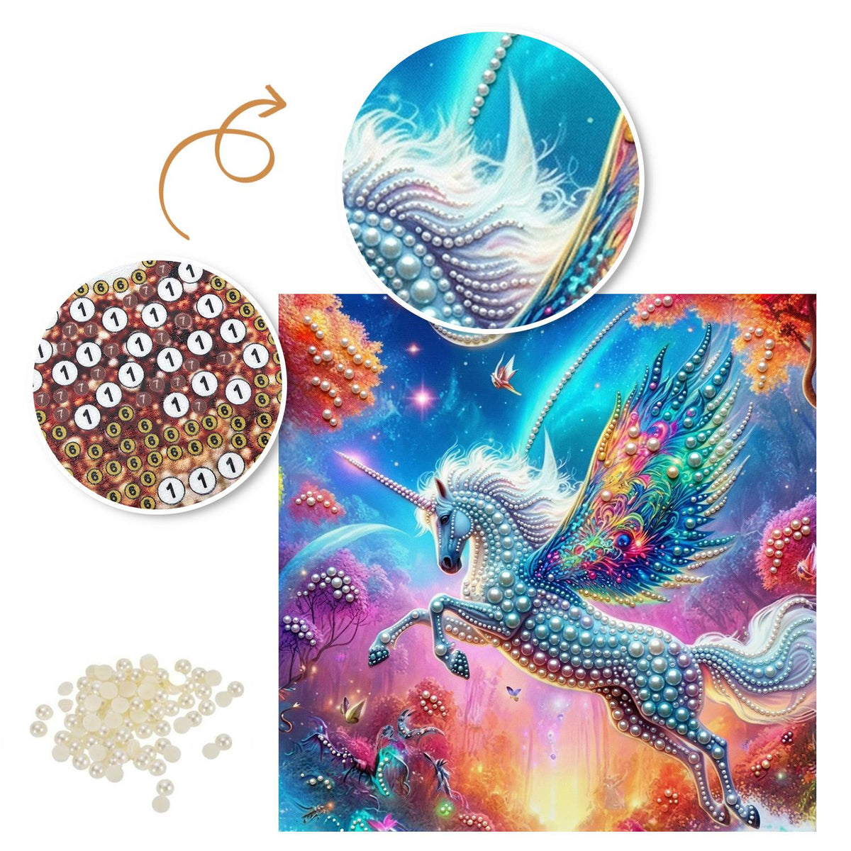Crescent Moon Winged Unicorn pearl painting – image 6
