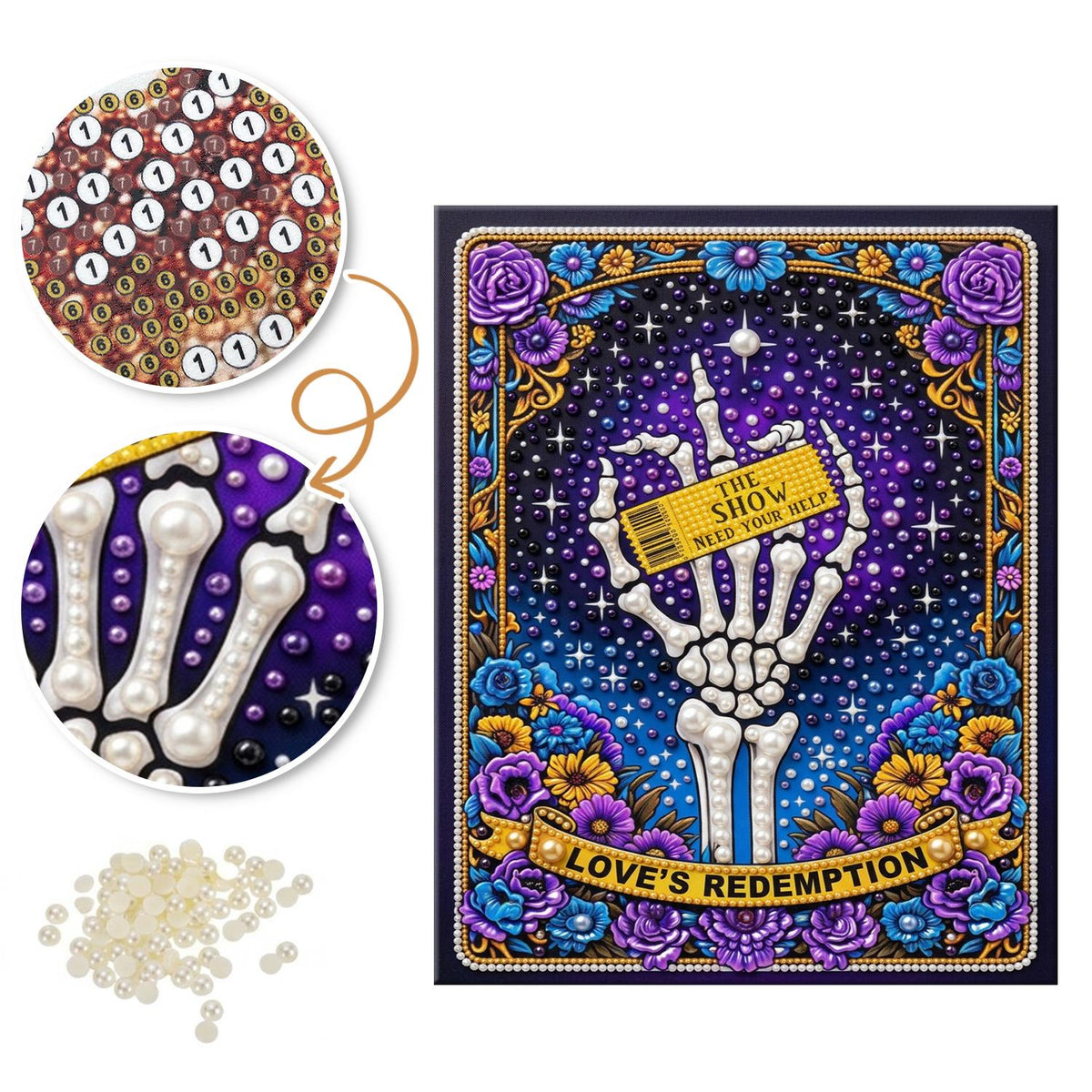 Skeleton Hand Tarot Card pearl painting – image 6