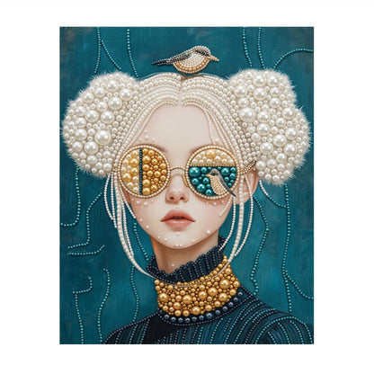 Bird-Crowned Lady in Sunglasses pearl painting – image 11