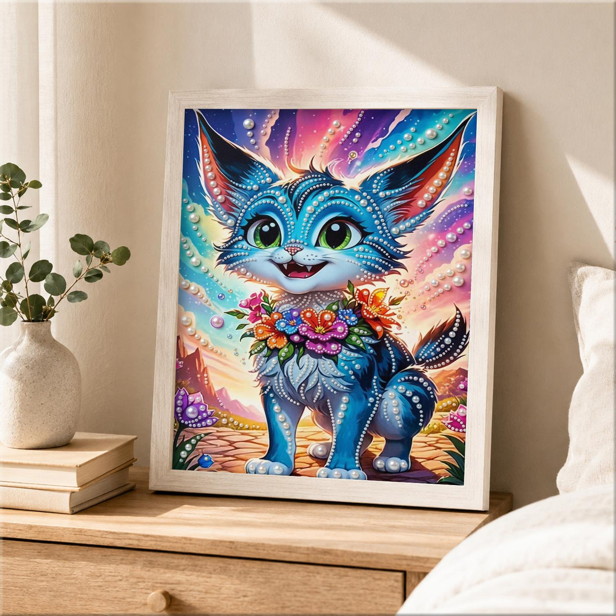 Big-Eared Kitten in Bloom pearl painting – image 2