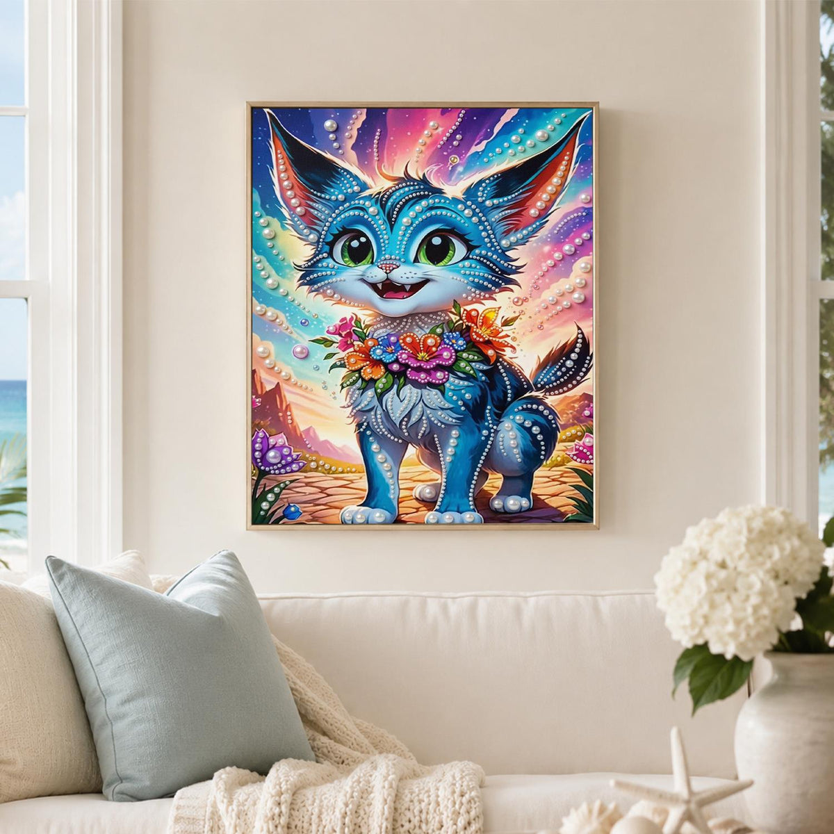 Big-Eared Kitten in Bloom pearl painting – image 3