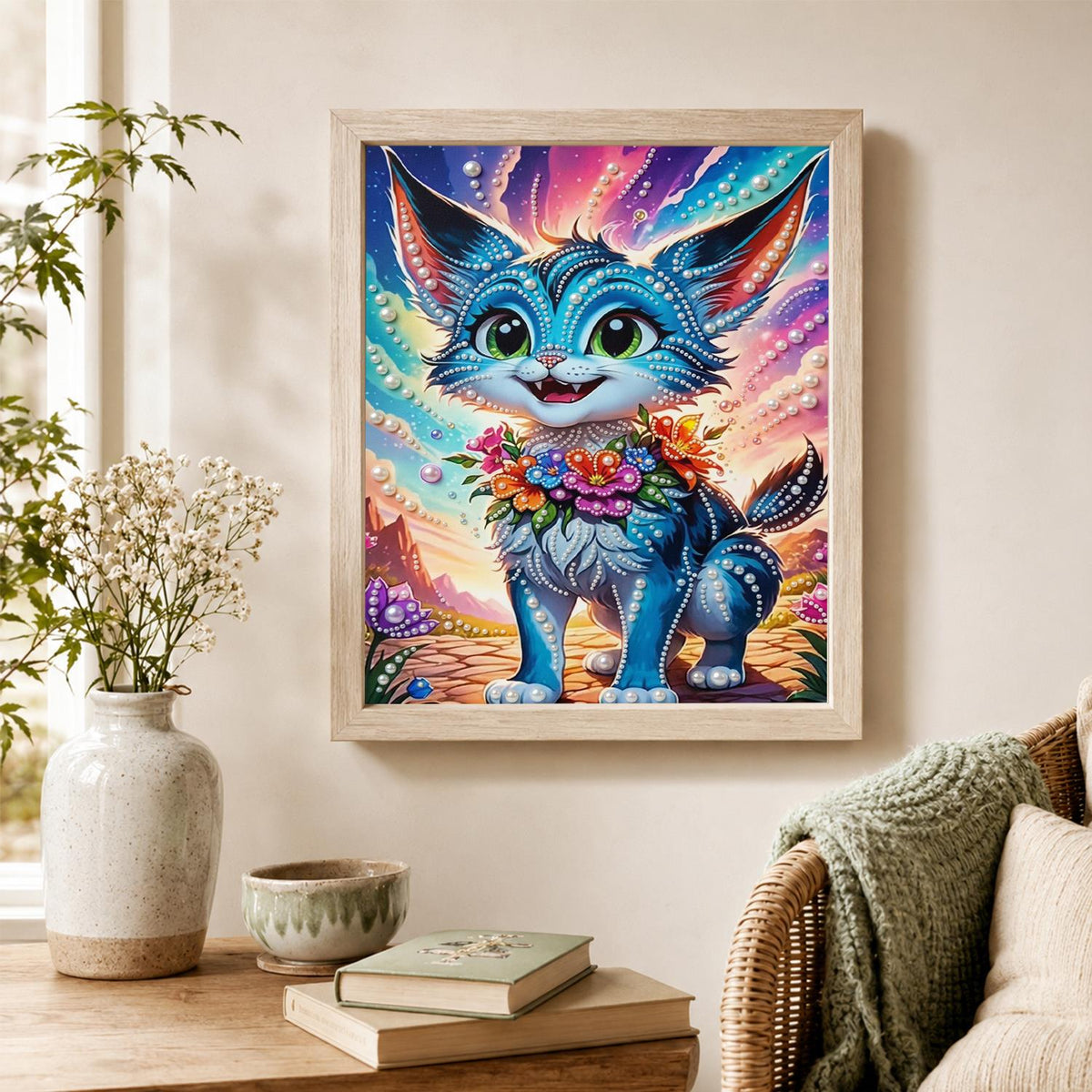 Big-Eared Kitten in Bloom pearl painting – image 4