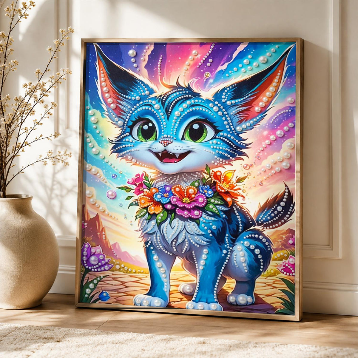 Big-Eared Kitten in Bloom pearl painting – image 5