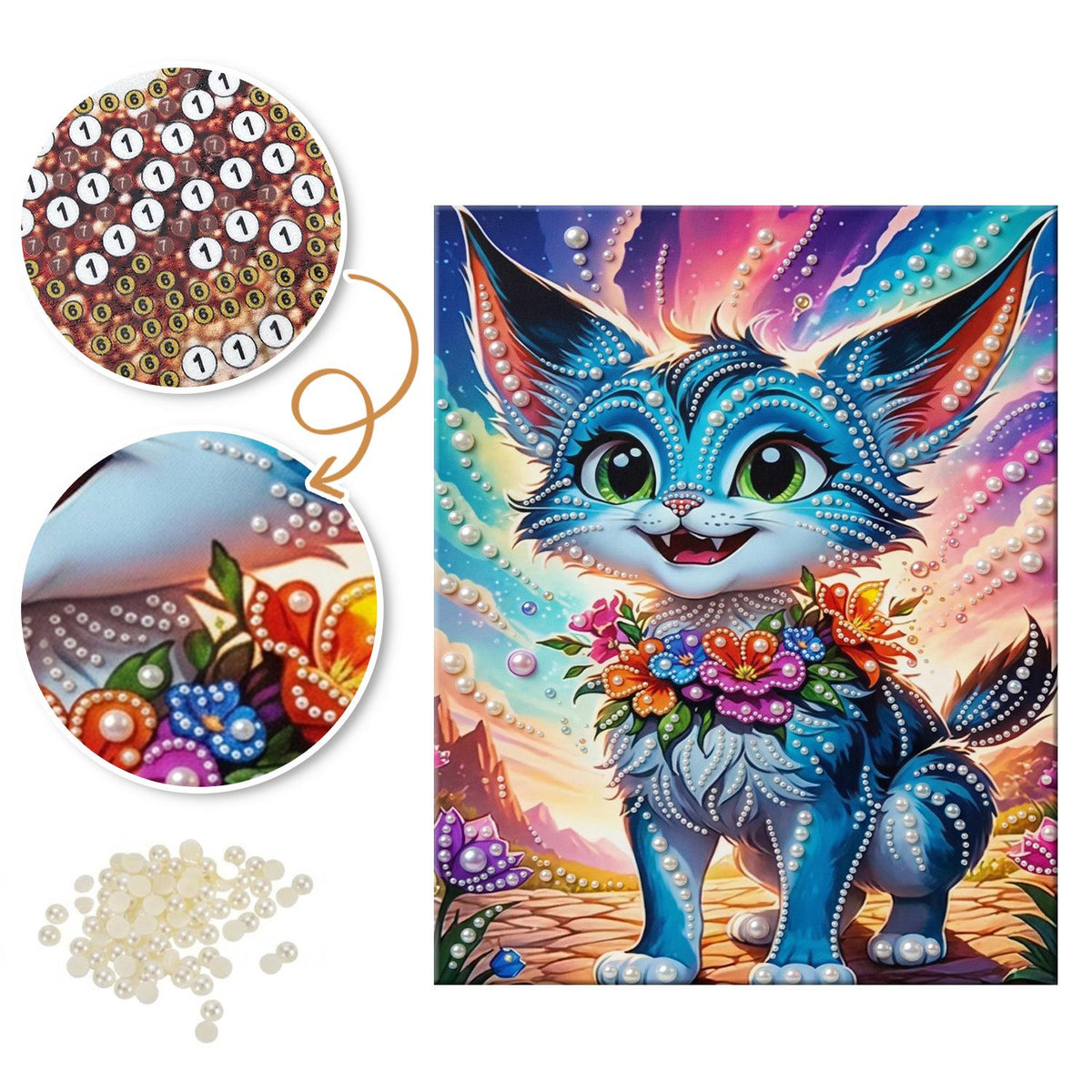Big-Eared Kitten in Bloom pearl painting – image 6