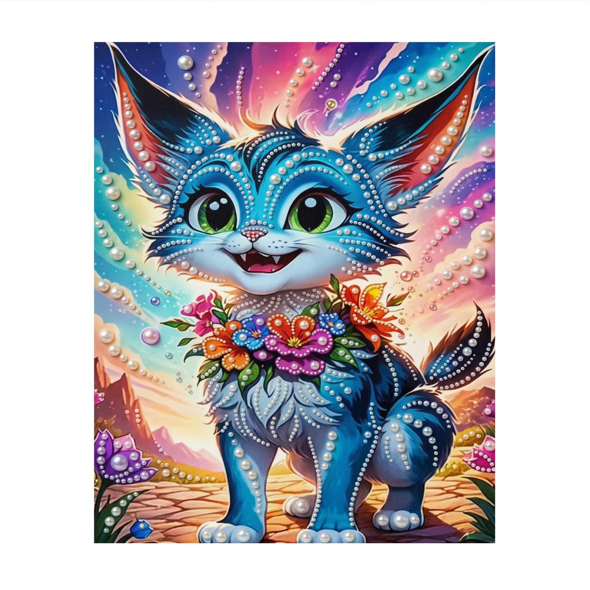 Big-Eared Kitten in Bloom pearl painting – image 11