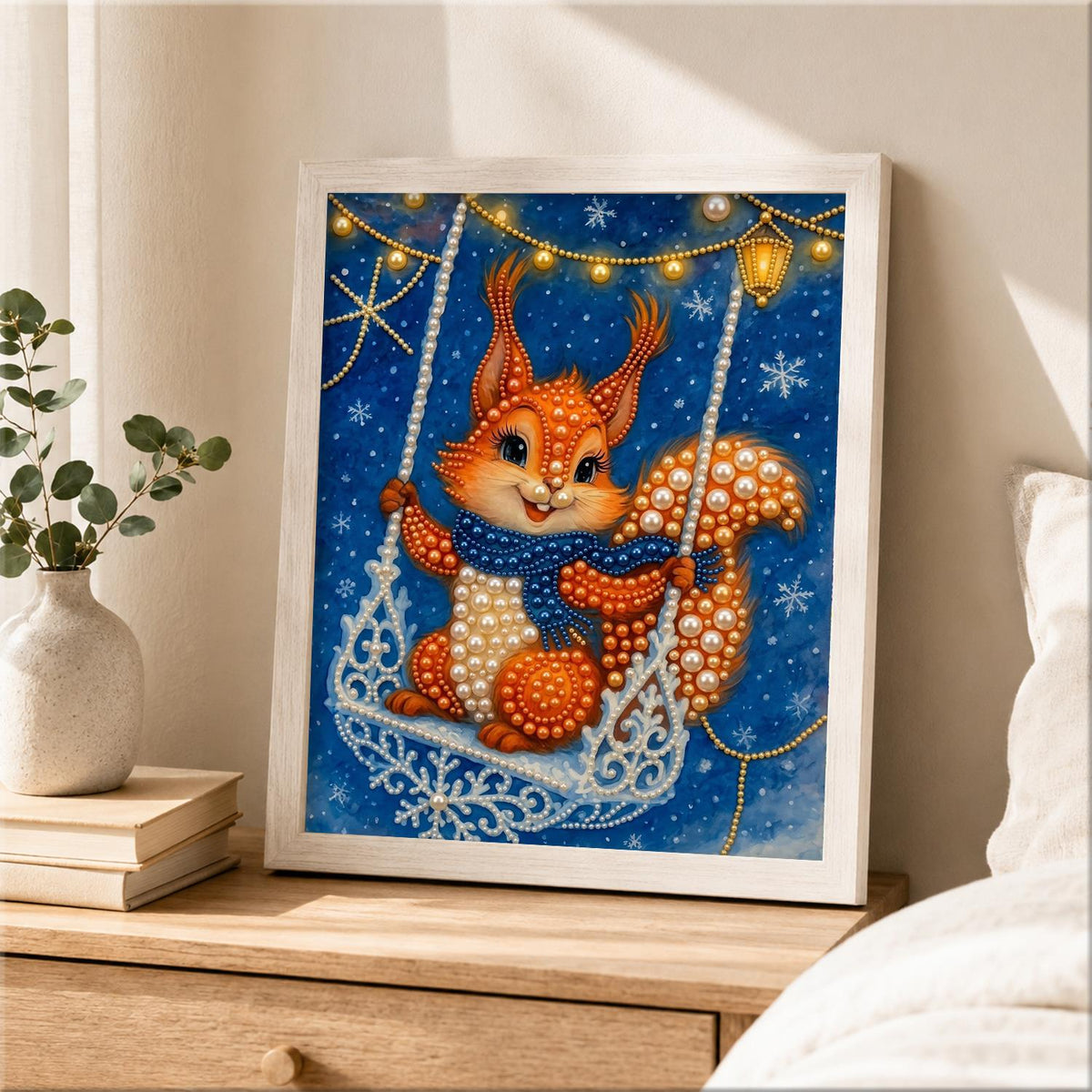 Squirrel on a Snowflake Swing pearl painting – image 2