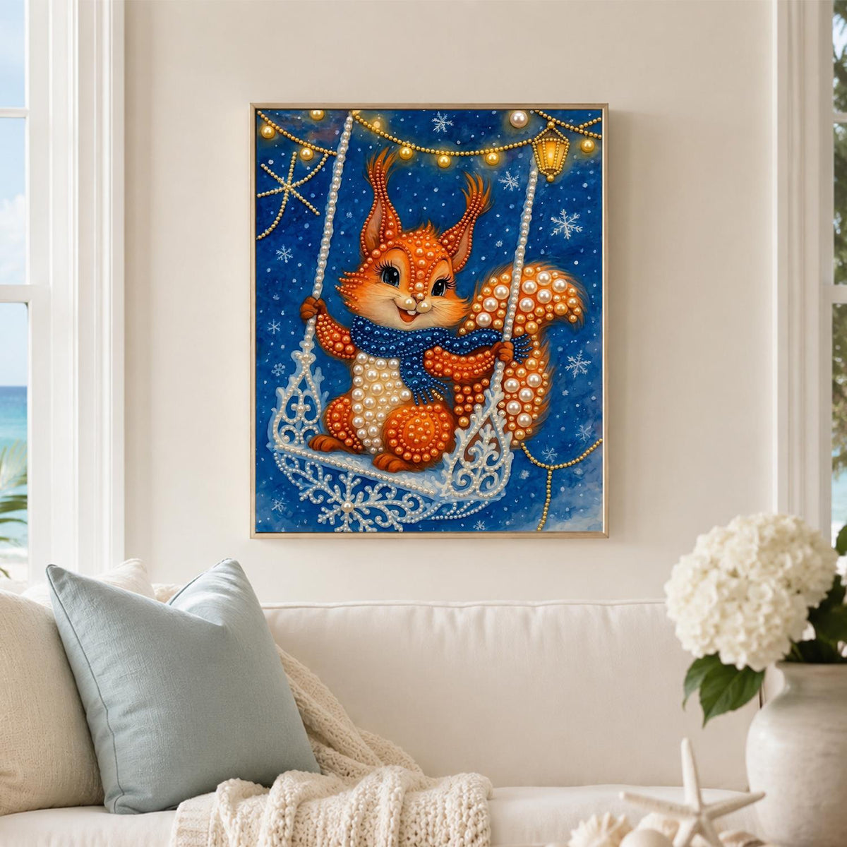 Squirrel on a Snowflake Swing pearl painting – image 3