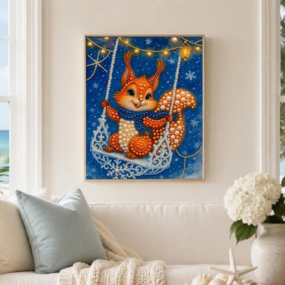 Squirrel on a Snowflake Swing pearl painting – image 3