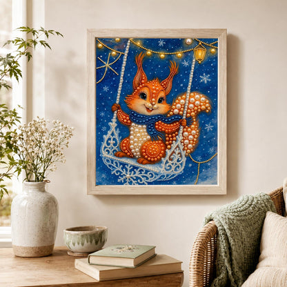 Squirrel on a Snowflake Swing pearl painting – image 4