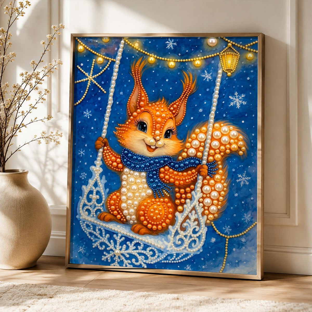 Squirrel on a Snowflake Swing pearl painting – image 5