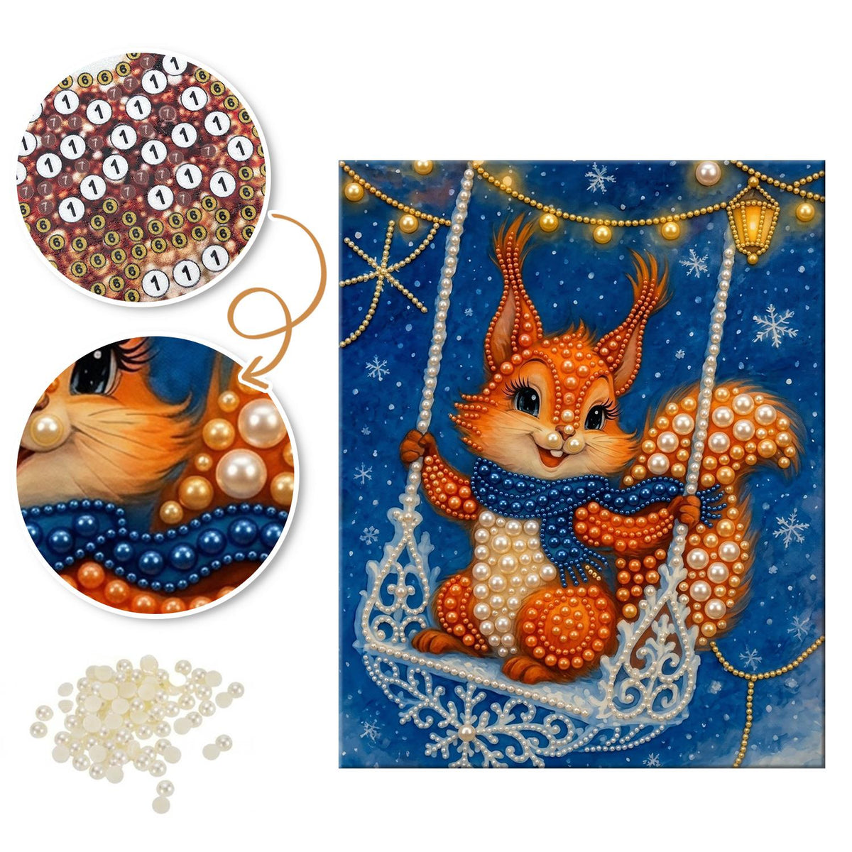 Squirrel on a Snowflake Swing pearl painting – image 6