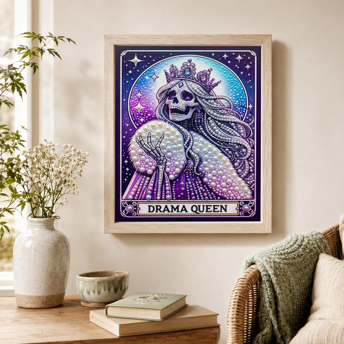 Crowned Skeleton Drama Queen pearl painting – image 4