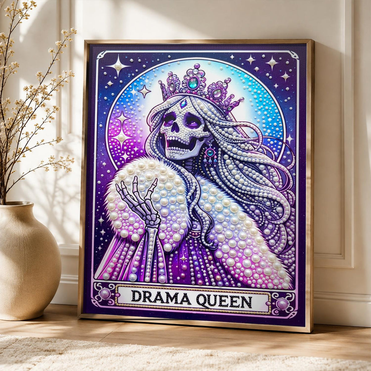 Crowned Skeleton Drama Queen pearl painting – image 5