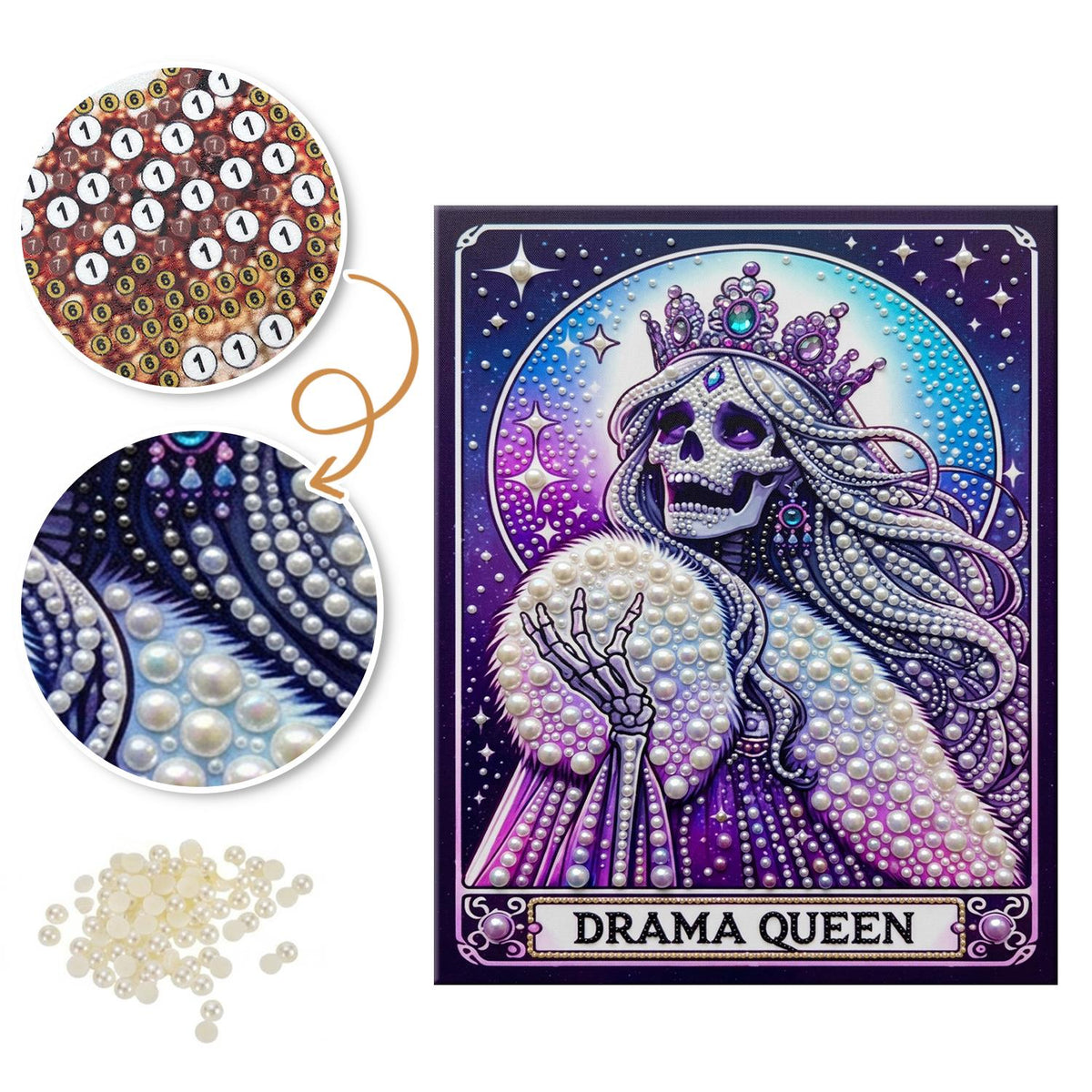 Crowned Skeleton Drama Queen pearl painting – image 6