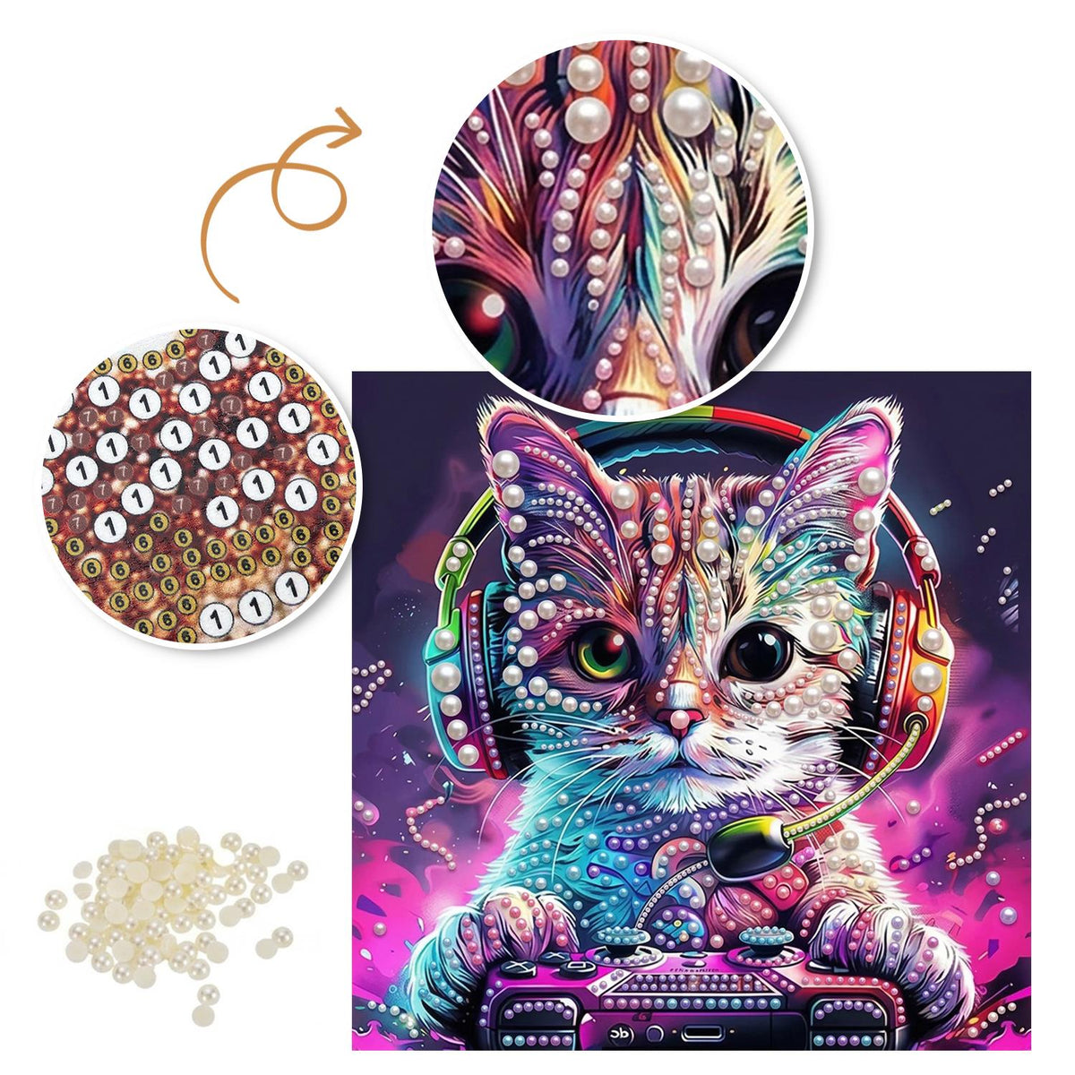 Headset Gamer Kitten pearl painting – image 6