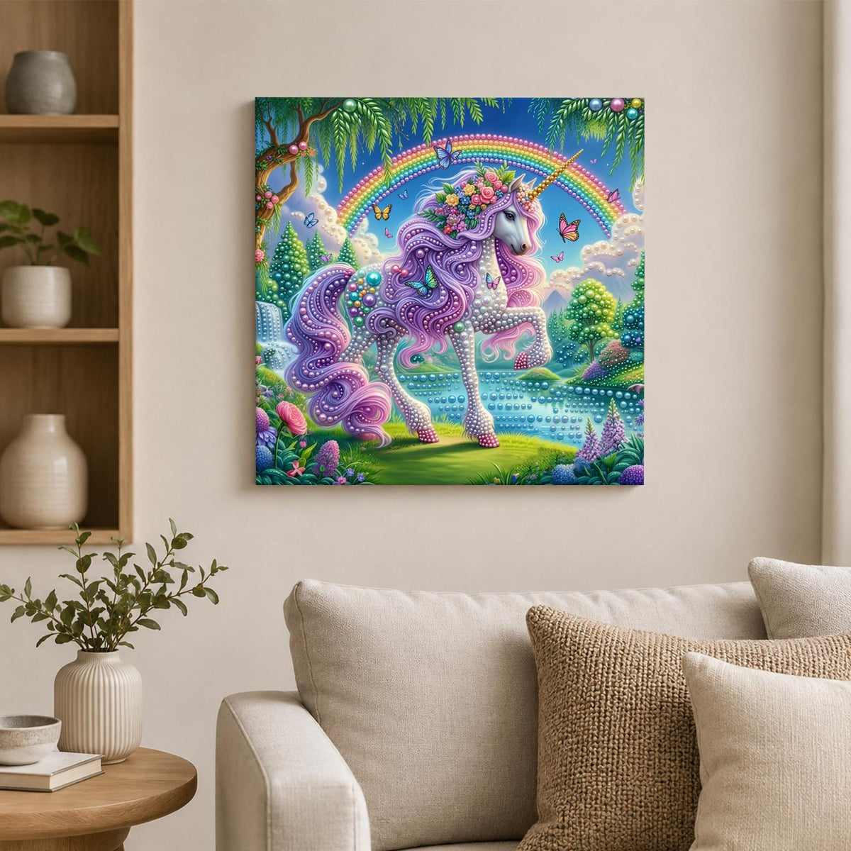 Lilac Unicorn by the Waterfall pearl painting – image 2