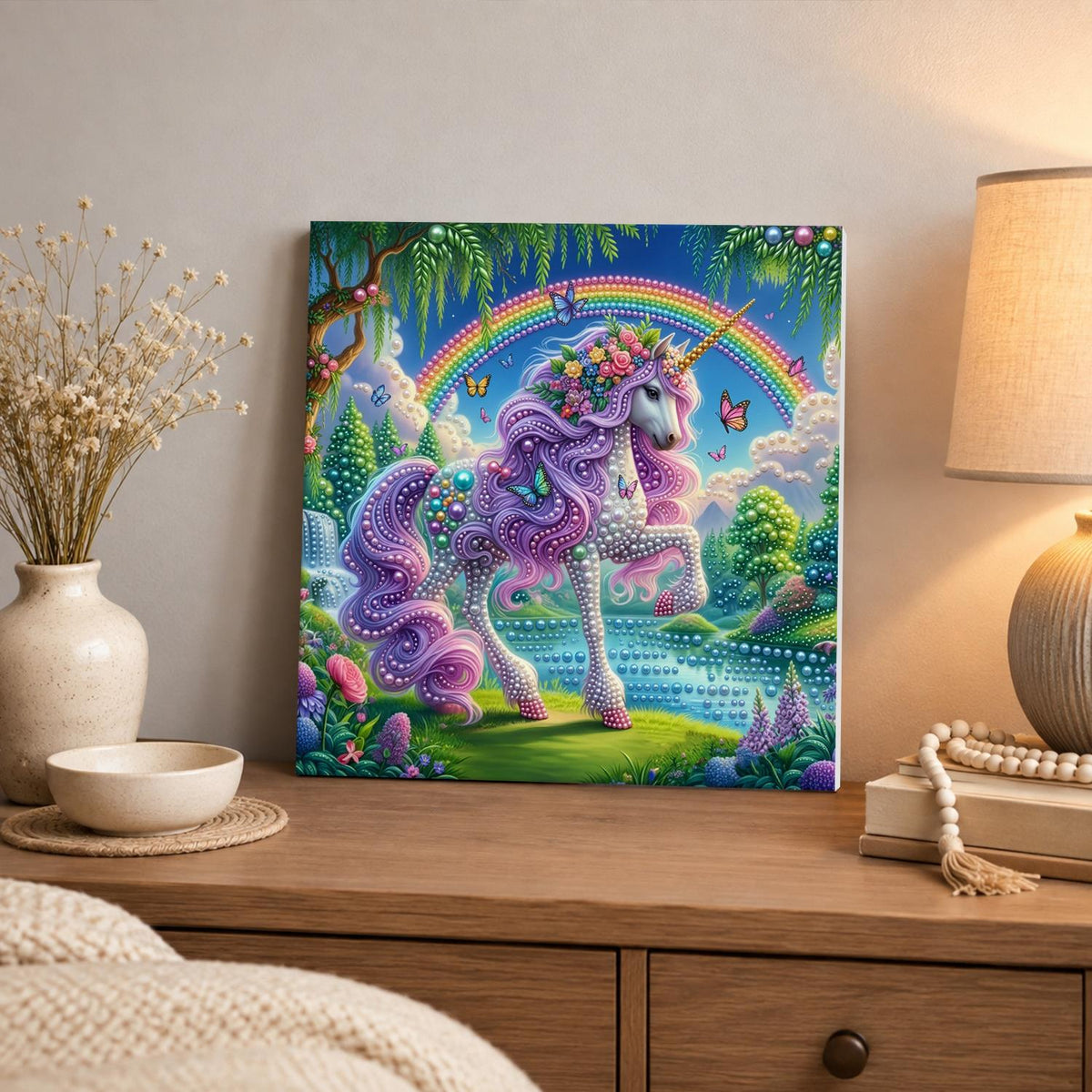 Lilac Unicorn by the Waterfall pearl painting – image 3