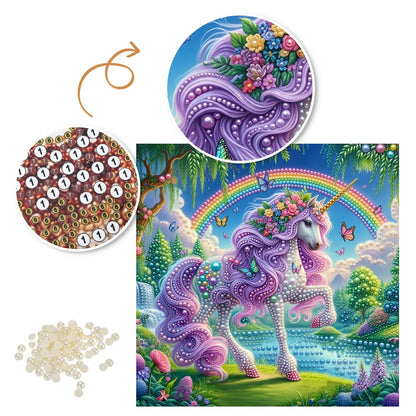 Lilac Unicorn by the Waterfall pearl painting – image 6