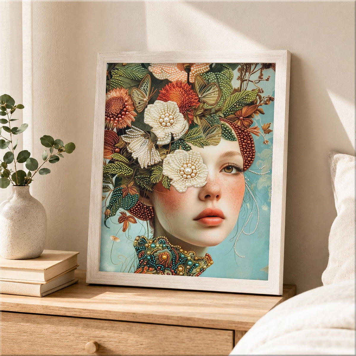Autumn Bloom Headdress Portrait pearl painting – image 2