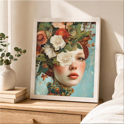 Autumn Bloom Headdress Portrait pearl painting – image 2