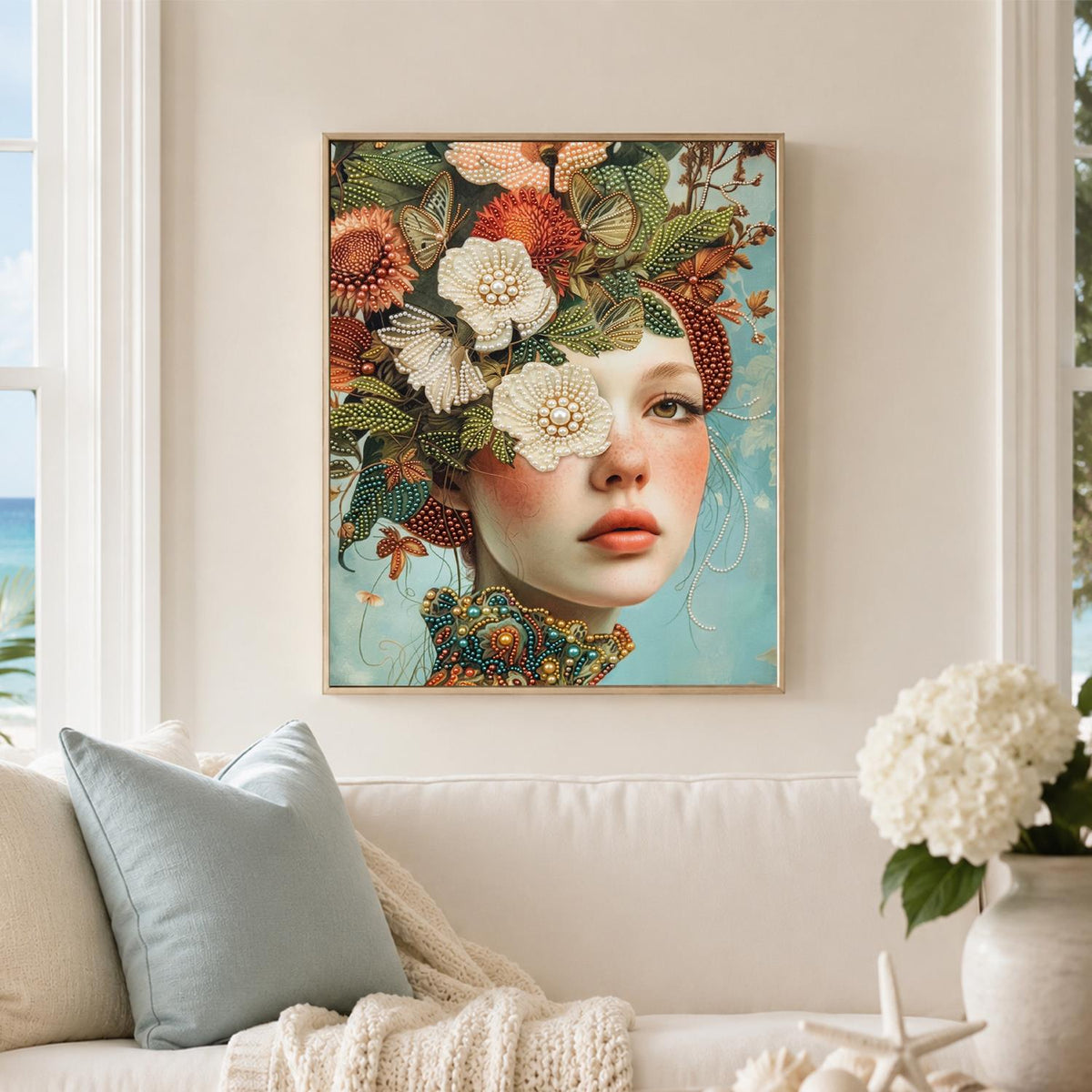 Autumn Bloom Headdress Portrait pearl painting – image 3