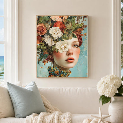 Autumn Bloom Headdress Portrait pearl painting – image 3