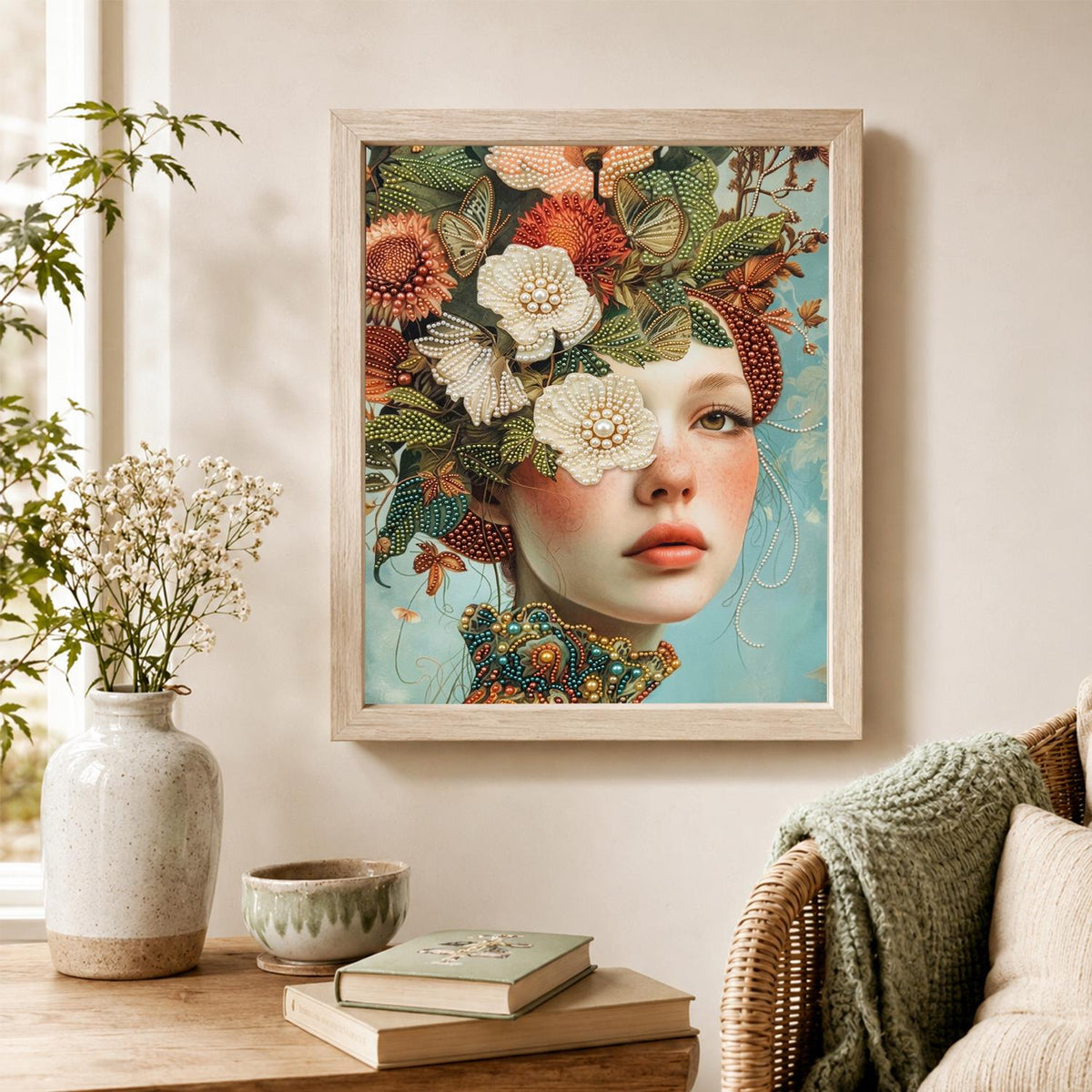 Autumn Bloom Headdress Portrait pearl painting – image 4