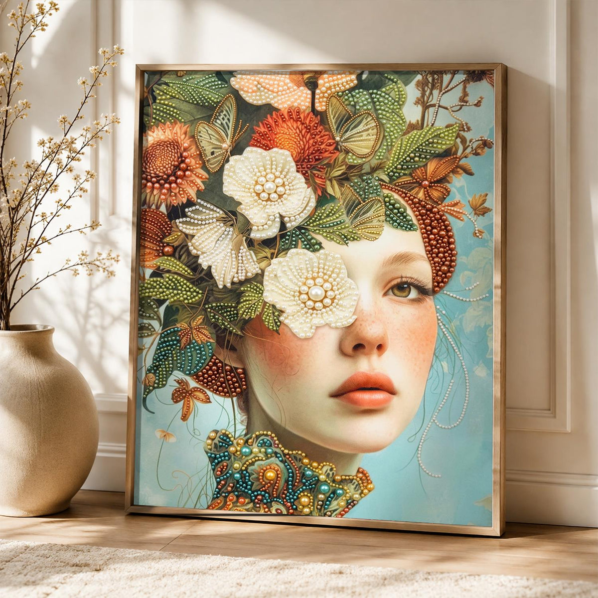 Autumn Bloom Headdress Portrait pearl painting – image 5