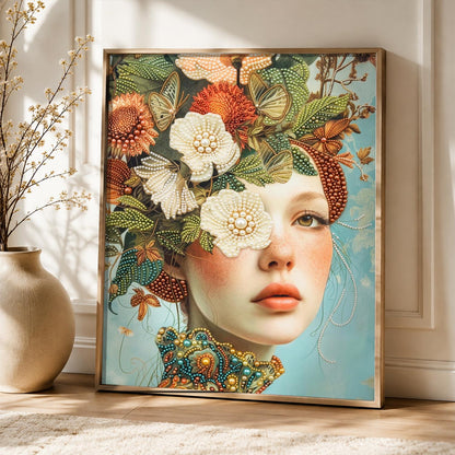 Autumn Bloom Headdress Portrait pearl painting – image 5