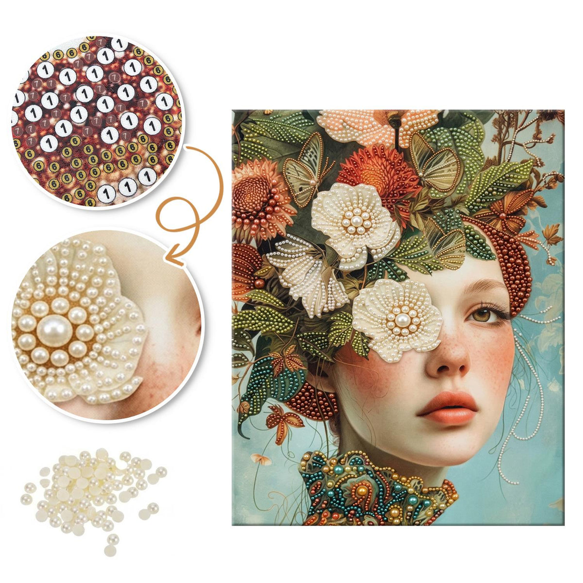 Autumn Bloom Headdress Portrait pearl painting – image 6