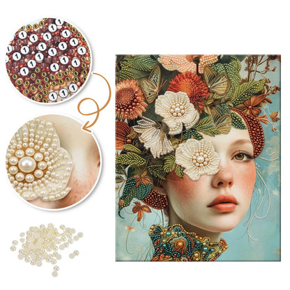 Autumn Bloom Headdress Portrait pearl painting – image 6