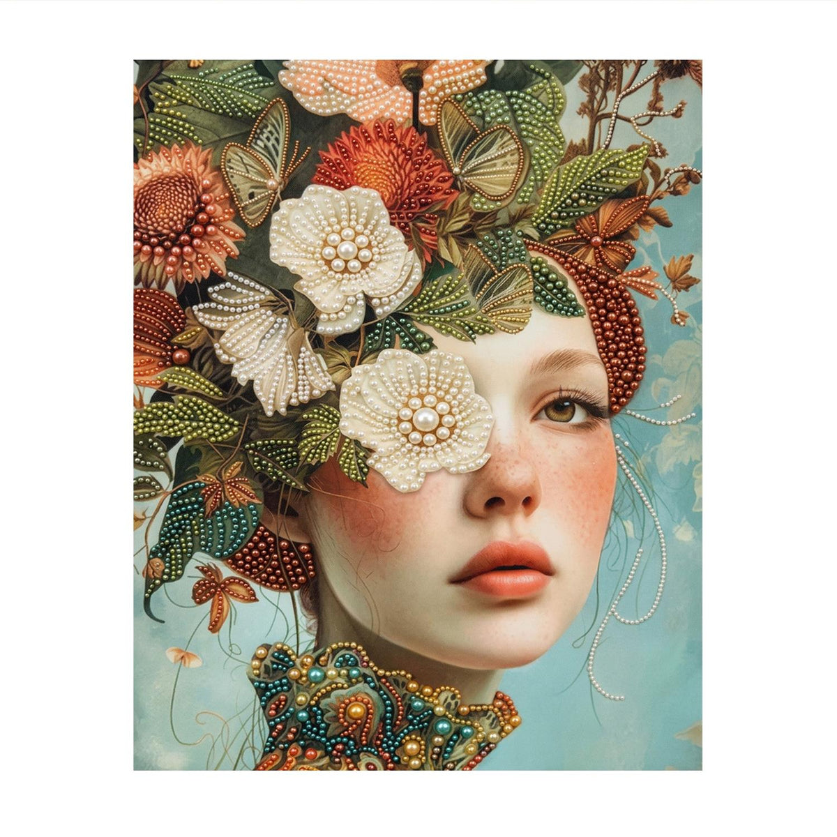 Autumn Bloom Headdress Portrait pearl painting – image 11