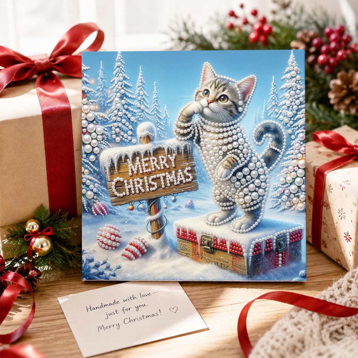 Tabby Kitten at the Wooden Sign pearl painting – image 2