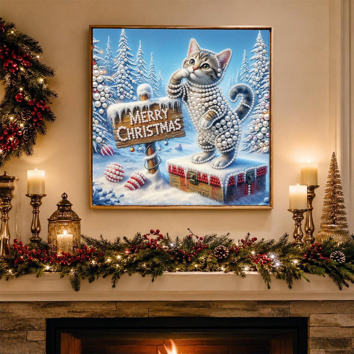 Tabby Kitten at the Wooden Sign pearl painting – image 3