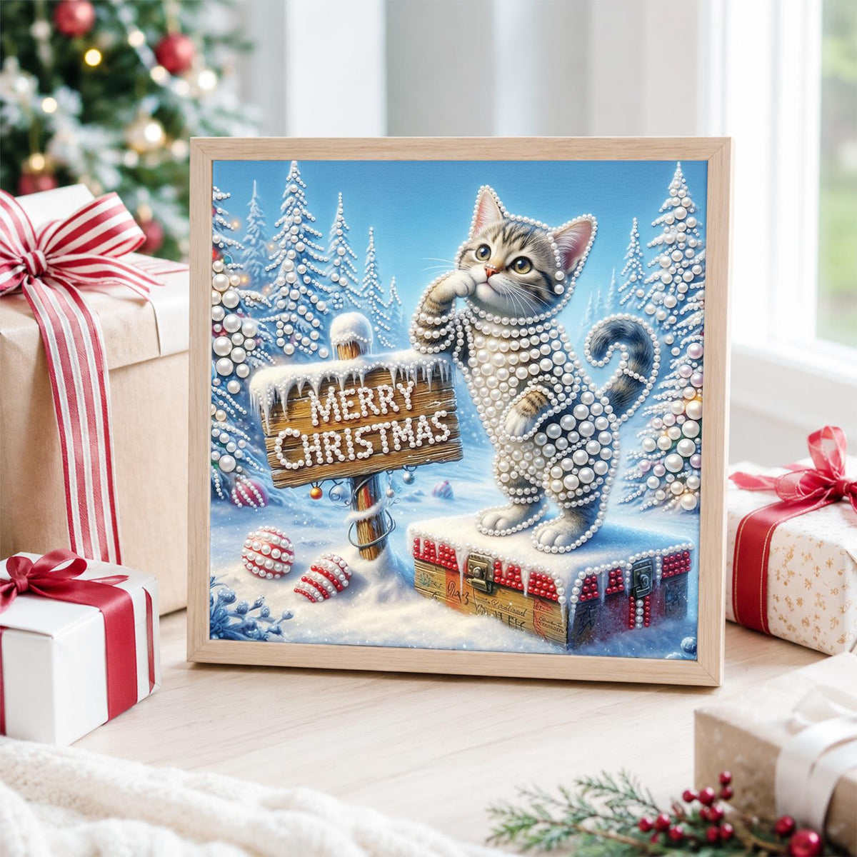 Tabby Kitten at the Wooden Sign pearl painting – image 4