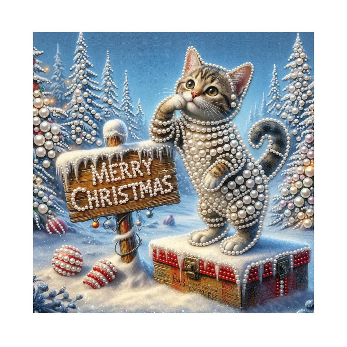 Tabby Kitten at the Wooden Sign pearl painting – image 11